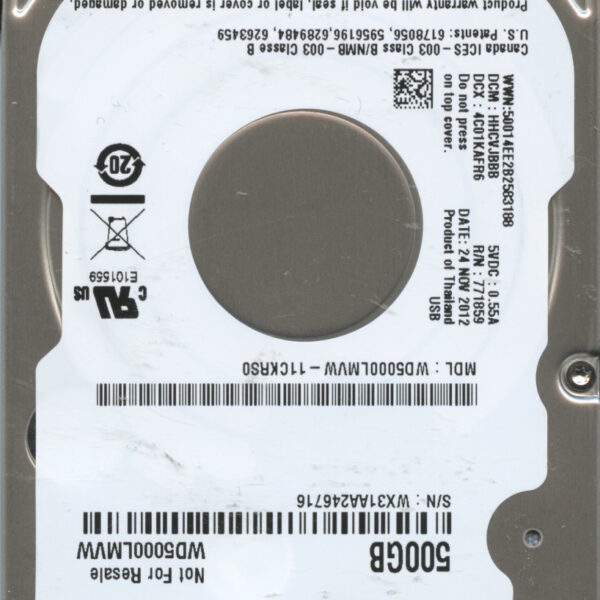 WD10LMVW WX31A 11:12 WESTERN DIGITAL 500GB