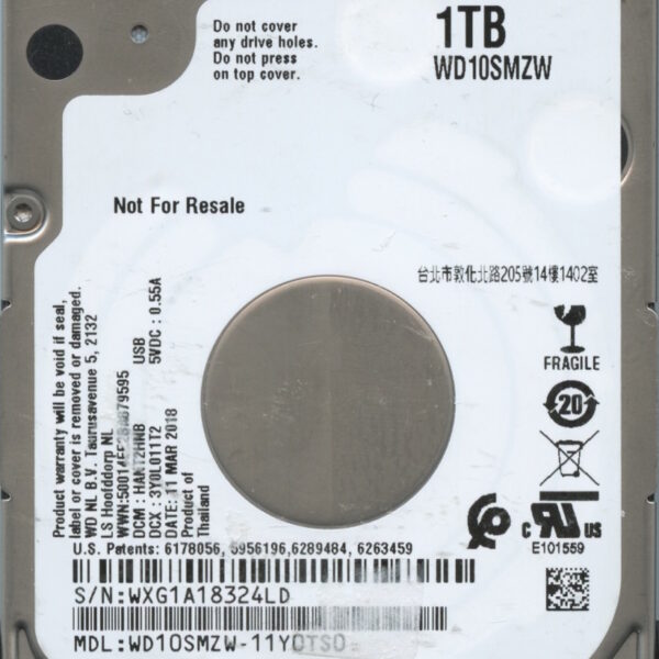 WD10SMZW WXG1A 03:18 WESTERN DIGITAL 1TB