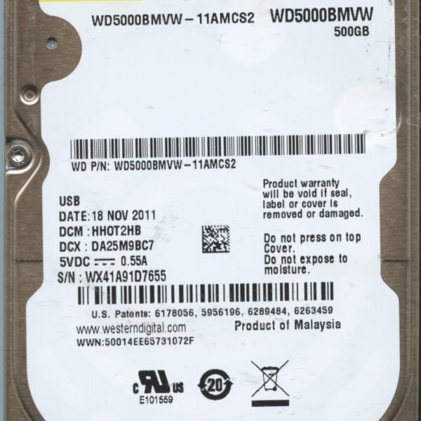 WD5000BMVW WX41A 11:11 WESTERN DIGITAL 500GB