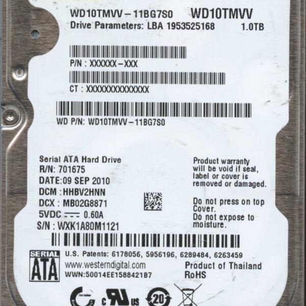 WD10TMVV WXK1A 09:10 WESTERN DIGITAL 1TB