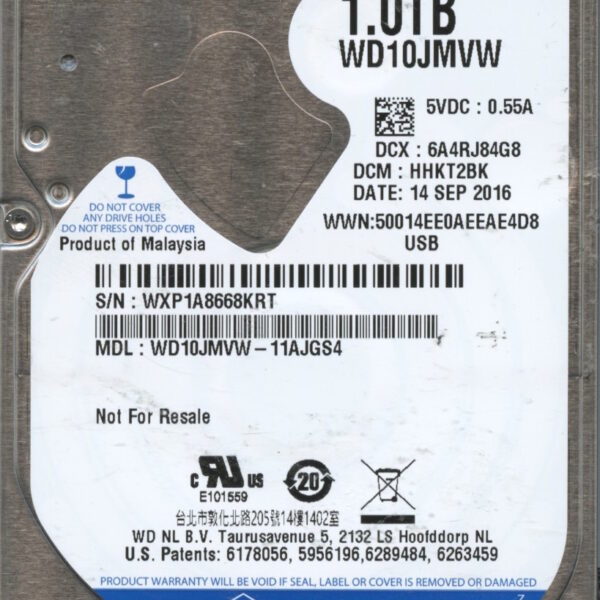 WD10JMVW WXP1A 09:16 WESTERN DIGITAL 1TB