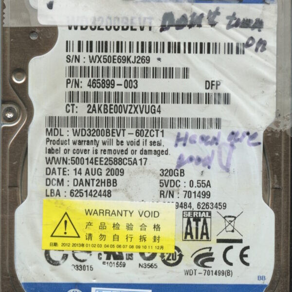 WD3200BEVT WX50E 08:09 WESTERN DIGITAL 320GB