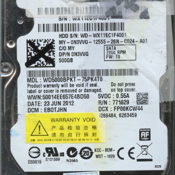 WD5000BPKT WX11E 06:12 WESTERN DIGITAL 500GB