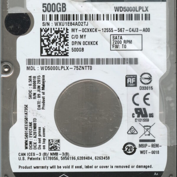 WD5000LPLX WXU1E 06:15 WESTERN DIGITAL 500GB