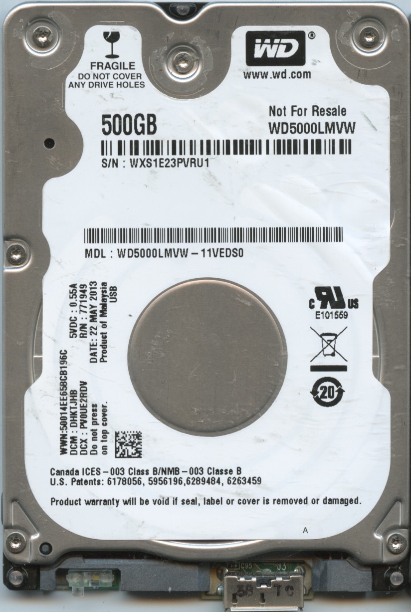 WD5000LMVW WXS1E 05:13 WESTERN DIGITAL 500GB