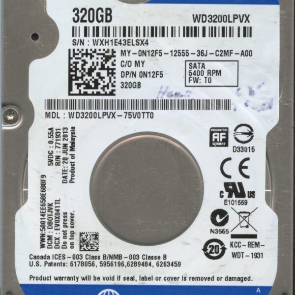 WD3200LPVX WXH1E 06:13 WESTERN DIGITAL 320GB