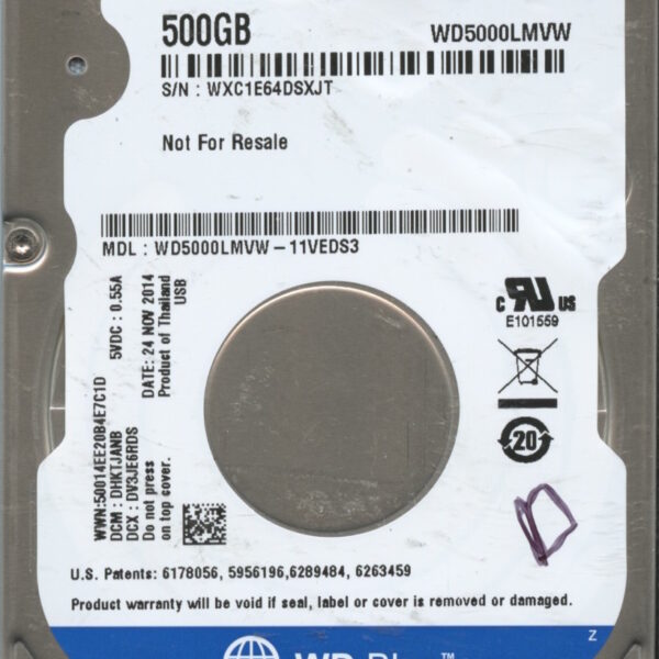 WD5000LMVW WXC1E 11:14 WESTERN DIGITAL 500GB