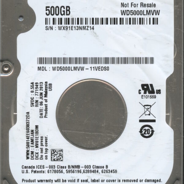 WD5000LMVW WX91E 06:13 WESTERN DIGITAL 500GB