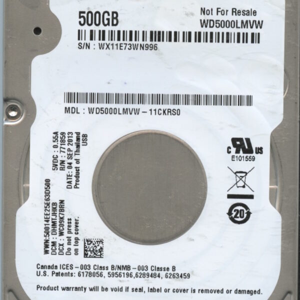 WD5000LMVW WX11E 09:13 WESTERN DIGITAL 500GB