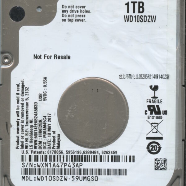 WD10SDZW WXN1A 05:17 WESTERN DIGITAL 1TB