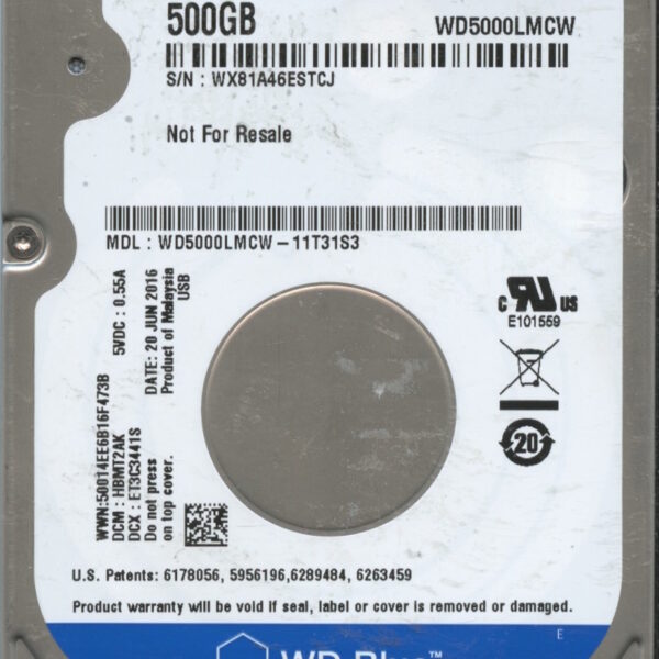 WD5000LMCW WX81A 06:16 WESTERN DIGITAL 500GB