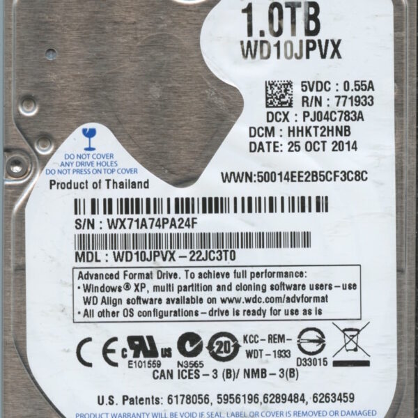 WD10JPVX WX71A 10:14 WESTERN DIGITAL 1TB