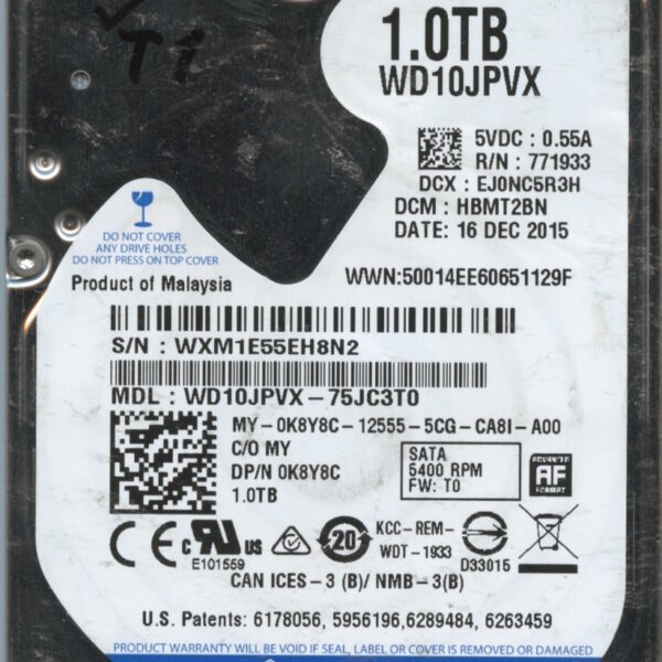 WD10JPVX WXM1E 12:15 WESTERN DIGITAL 1TB