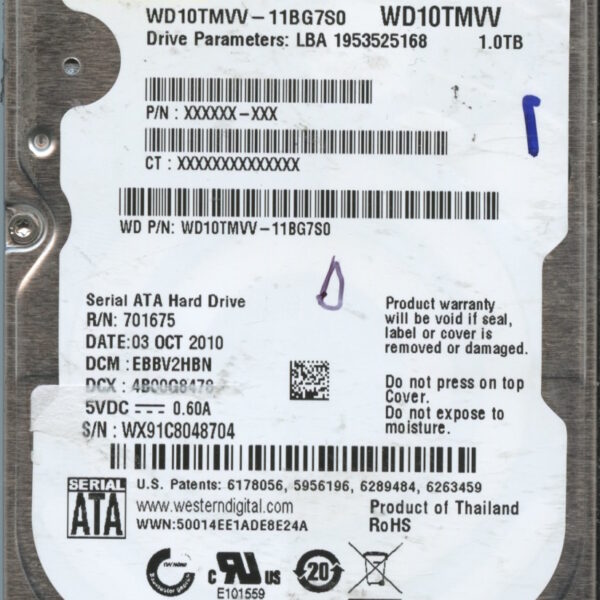 WD10TMVV WX91C 10:10 WESTERN DIGITAL 1TB