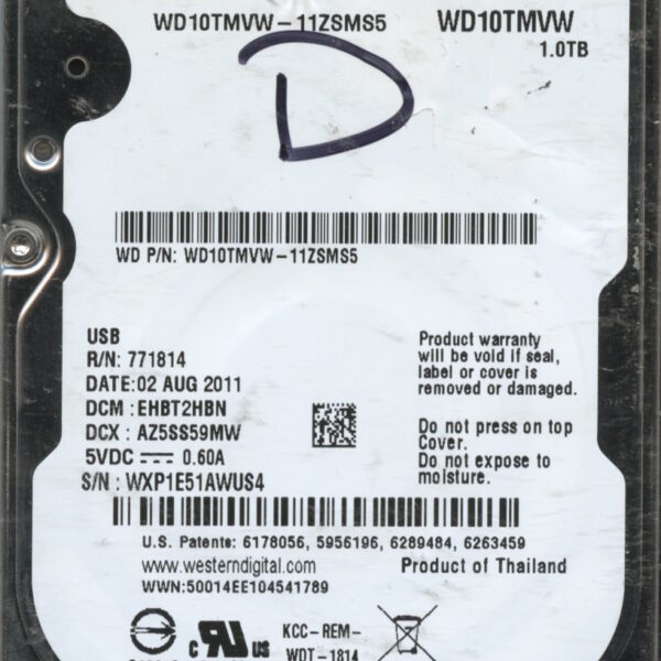 WD10TMVW WXP1E 08:11 WESTERN DIGITAL 1TB