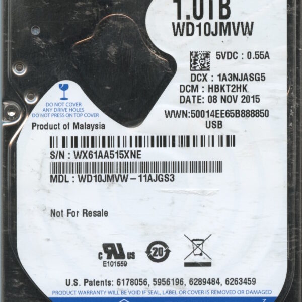 WD10JMVW WX61A 11:15 WESTERN DIGITAL 1TB