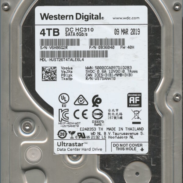 HUS726T4TALE6L4 V6H86 03:19 WESTERN DIGITAL 4TB