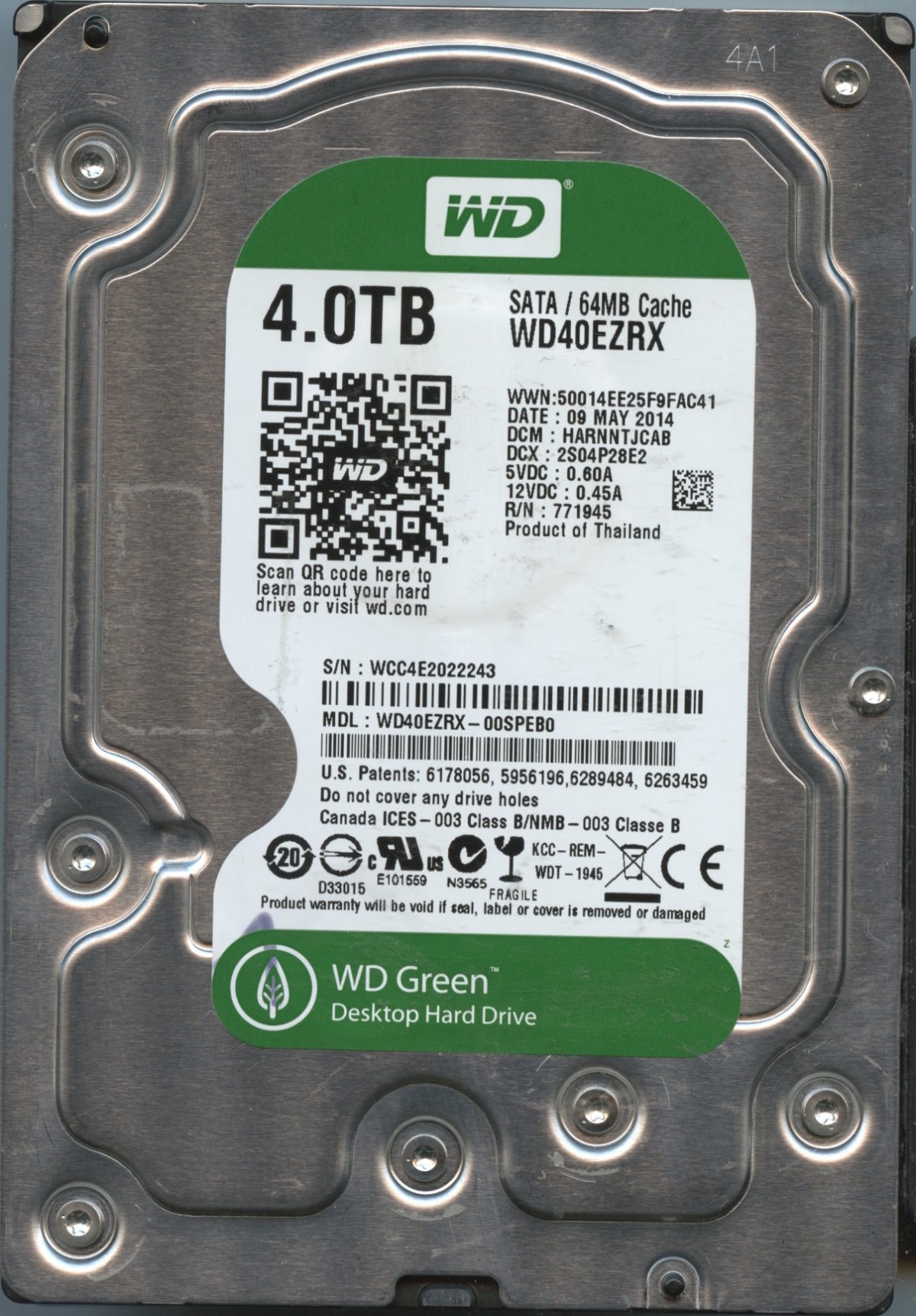 WD40EZRX WCC4E 05:14 WESTERN DIGITAL 4TB