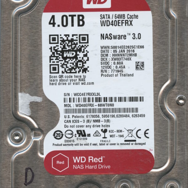 WD40EFRX WCC4E 01:16 WESTERN DIGITAL 4TB