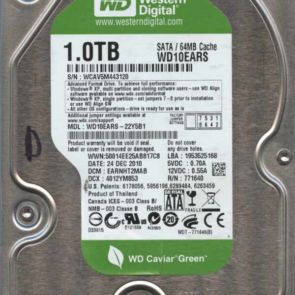 WD10EARS WCAV5 12:10 WESTERN DIGITAL 1TB