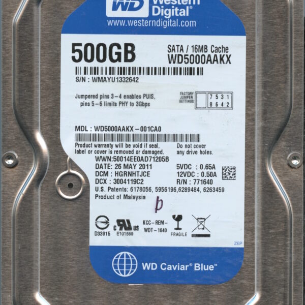 WD5000AAKX WMAYU 05:11 WESTERN DIGITAL 500GB