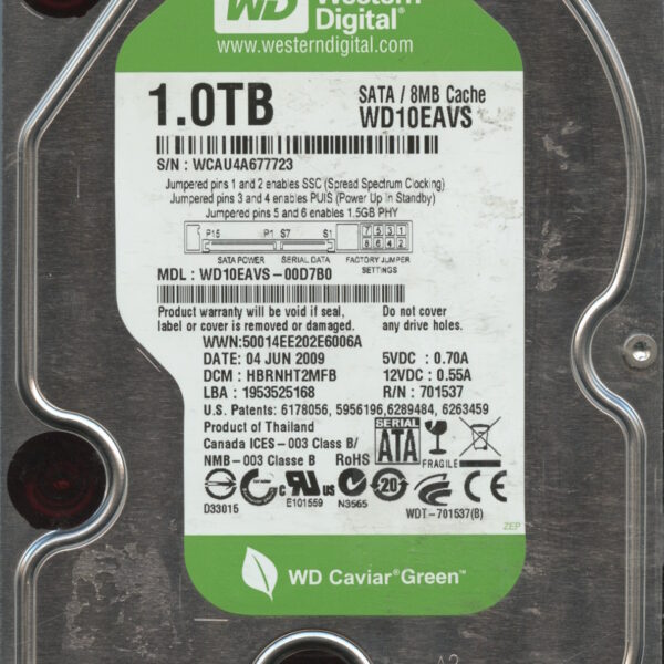 WD10EAVS WCAU4 06:09 WESTERN DIGITAL 1TB