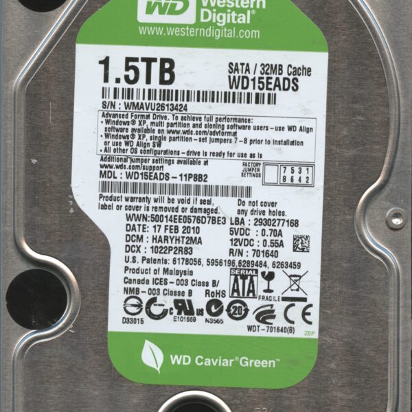 WD15EADS WMAVU 02:10 WESTERN DIGITAL 1.5TB