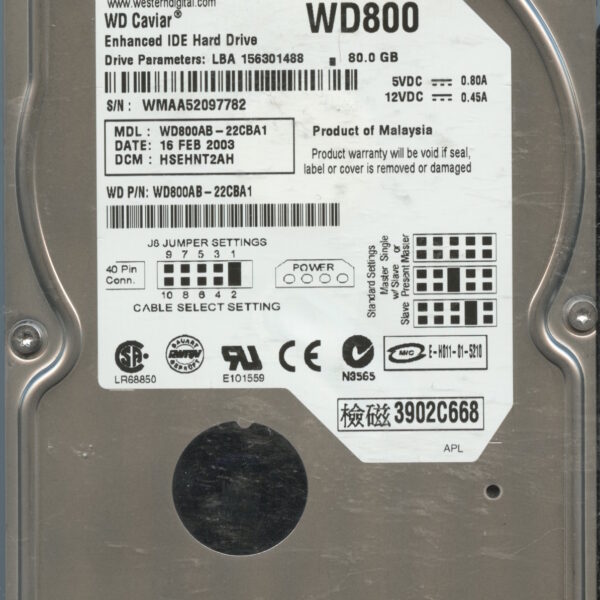 WD800 WMAA5 02:03 WESTERN DIGITAL 80GB