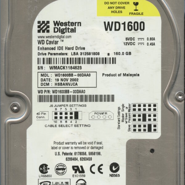 WD1600BB WMACK 11:02 WESTERN DIGITAL 160GB