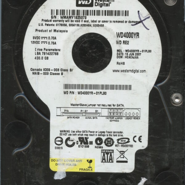 WD4000YR WMAMY 06:07 WESTERN DIGITAL 400GB