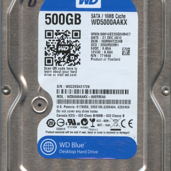 WD5000AAKX WCC2E 12:12 WESTERN DIGITAL 500GB