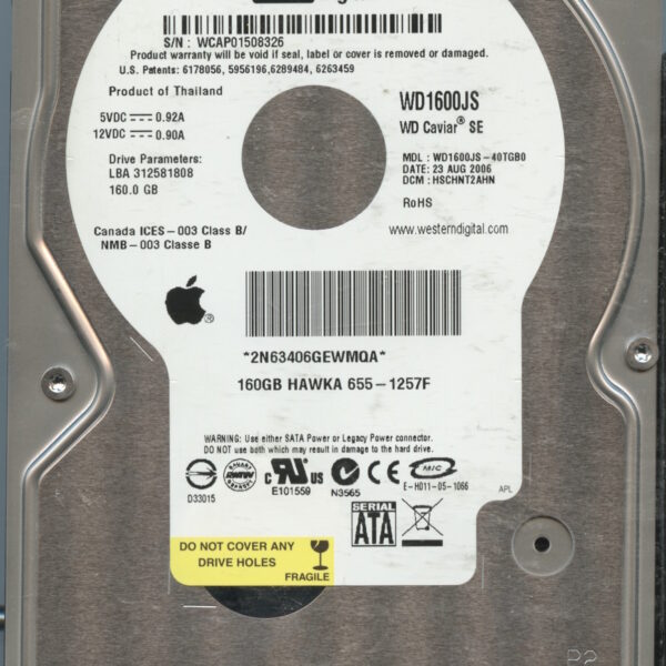 WD5000AAJB WCAS8 01:08 WESTERN DIGITAL 500GB