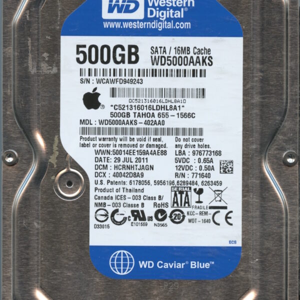 WD5000AAKS WCAWF 07:11 WESTERN DIGITAL 500GB