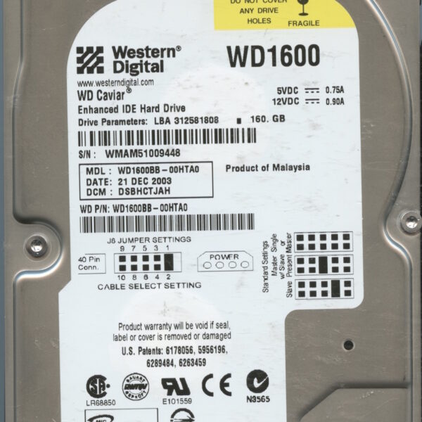 WD1600 WMAM5 12:03 WESTERN DIGITAL 160GB