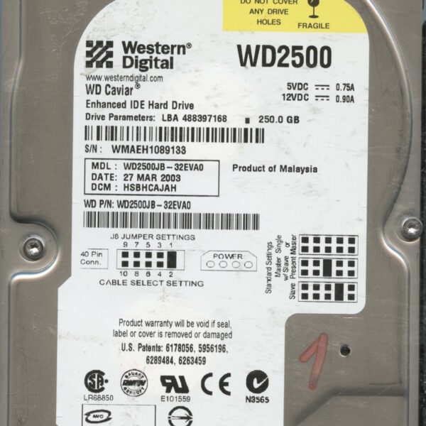 WD2500 WMAEH 03:03 WESTERN DIGITAL 250GB