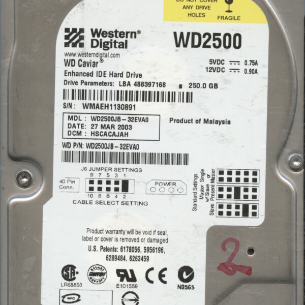 WD2500 WMAEH 03:03 WESTERN DIGITAL 250GB