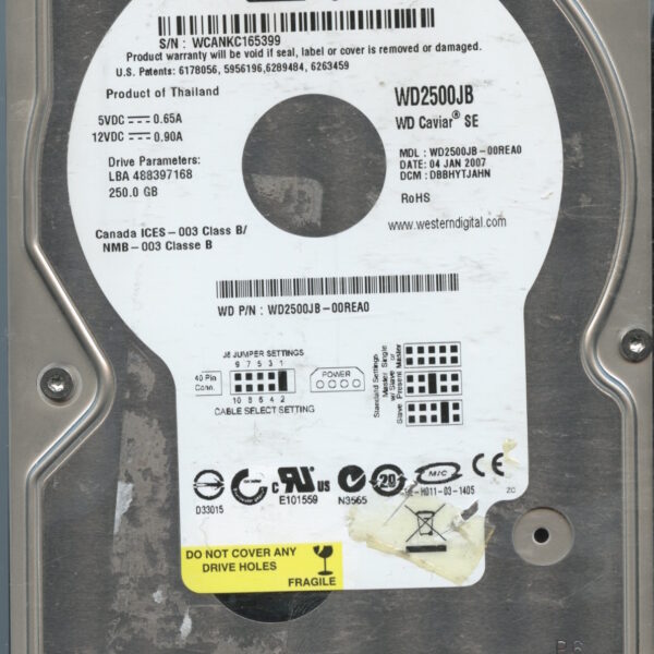 WD2500JB WCANK 01:07 WESTERN DIGITAL 250GB