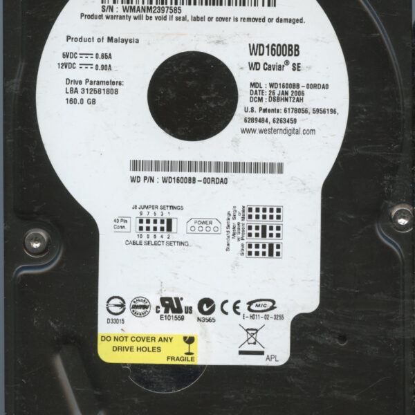 WD1600BB WMANM 01:06 WESTERN DIGITAL 160GB