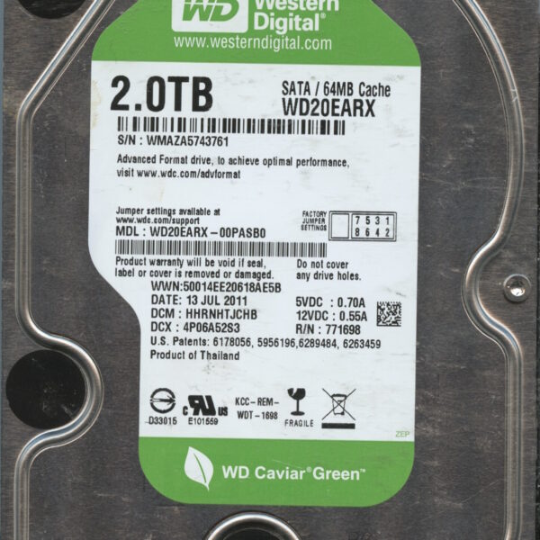 WD20EARX WMAZA 07:11 WESTERN DIGITAL 2TB