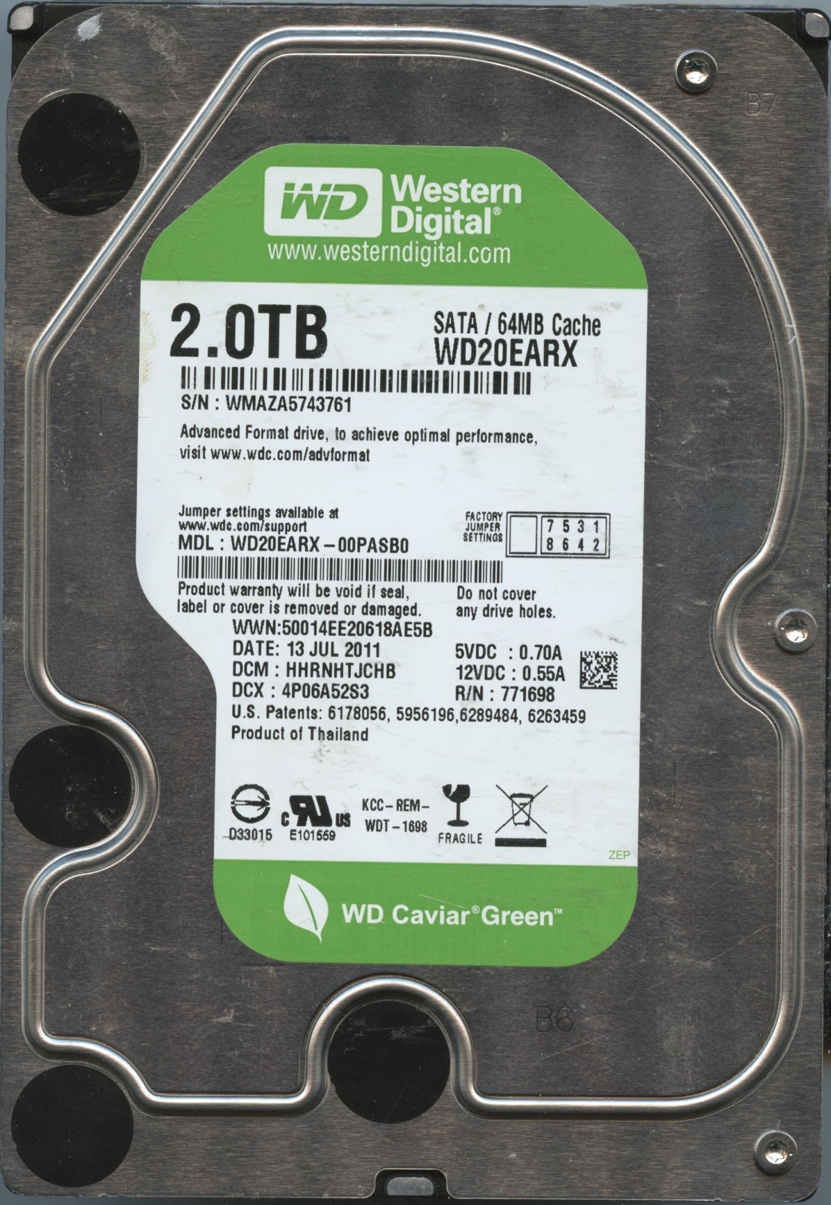 WD20EARX WMAZA 07:11 WESTERN DIGITAL 2TB