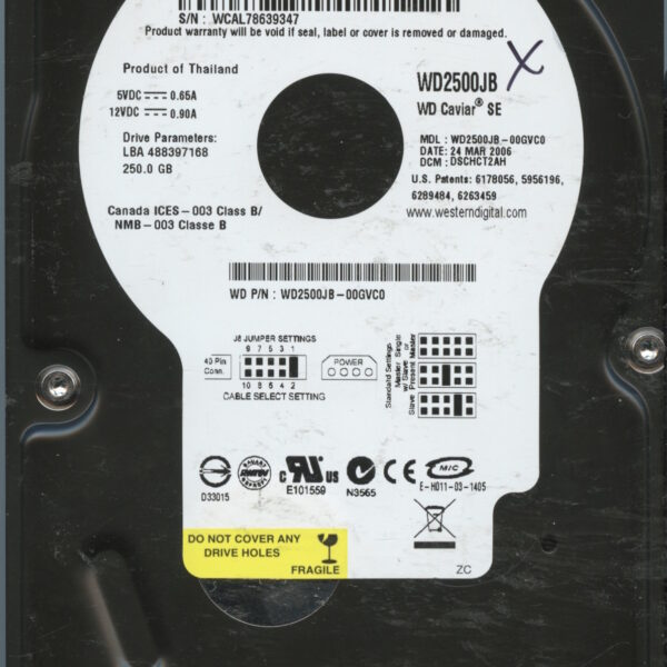 WD2500JB WCAL7 03:06 WESTERN DIGITAL 250GB