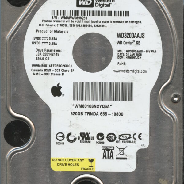 WD2500JB WMARW 01:08 WESTERN DIGITAL 320GB