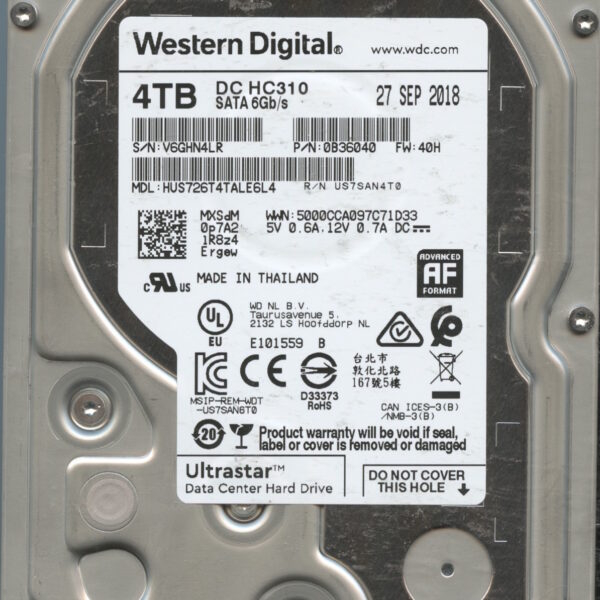 HUS726T4TALE6L4 V6GHN 09:18 WESTERN DIGITAL 4TB