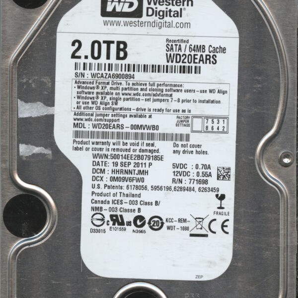 WD20EARS WCAZA 09:11 WESTERN DIGITAL 2TB