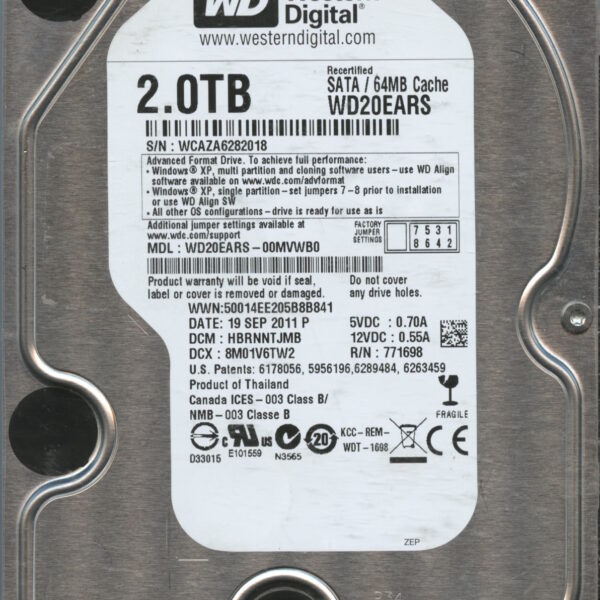 WD20EARS WCAZA 09:11 WESTERN DIGITAL 2TB