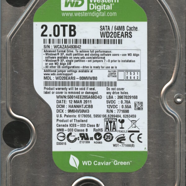 WD20EARS WCAZA 03:11 WESTERN DIGITAL 2TB