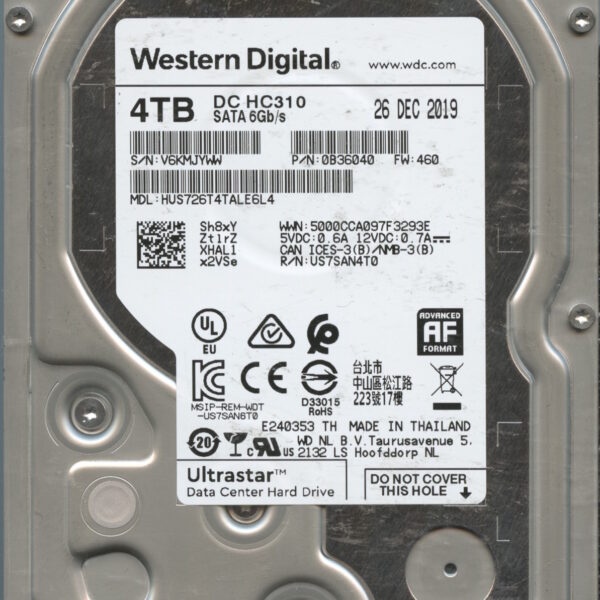 HUS726T4TALE6L4 V6KMJ 12:19 WESTERN DIGITAL 4TB