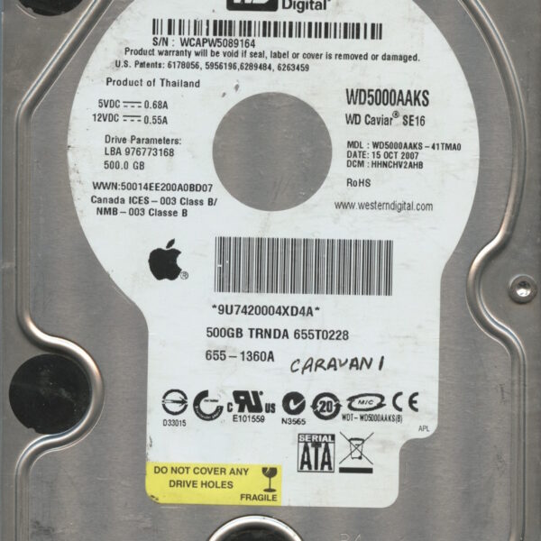 WD5000AAKS WCAPW 10:07 WESTERN DIGITAL 500GB