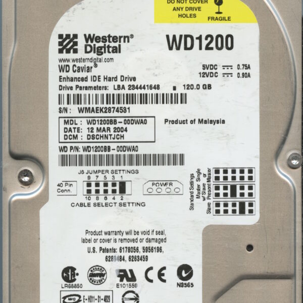 WD1200 WMAEK 03:04 WESTERN DIGITAL 120GB