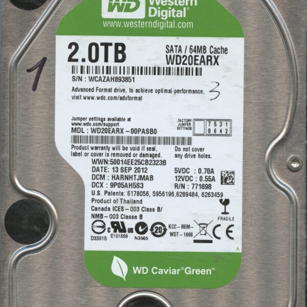 WD20EARX WCAZA 09:12 WESTERN DIGITAL 2TB